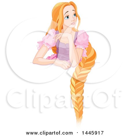 Clipart of a Beautiful Red Haired Blue Eyed Caucasian Woman, Rapunzel, with Her Hair Hanging down - Royalty Free Vector Illustration by Pushkin