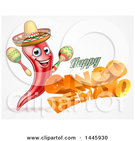 Clipart of 3d Orange Happy Cinco De Mayo Text with a Sombrero and Maracas - Royalty Free Vector Illustration by AtStockIllustration