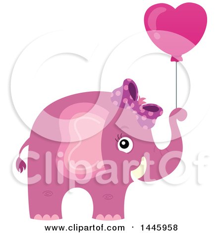 Clipart of a Cute Pink Girl Elephant Holding a Heart Shaped Valentine Balloon - Royalty Free Vector Illustration by visekart