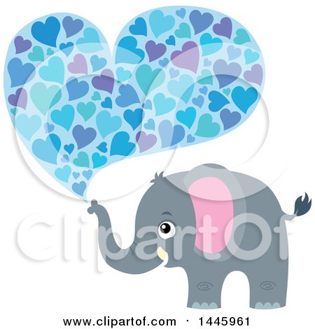 Clipart of a Cute Gray Elephant Spraying Hearts - Royalty Free Vector Illustration by visekart