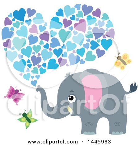Clipart of a Cute Gray Elephant Spraying Hearts - Royalty Free Vector Illustration by visekart