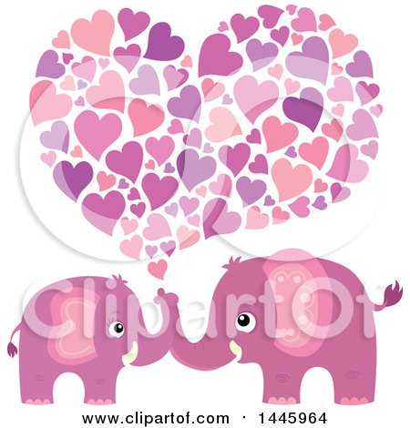 Clipart of a Heart Under Two Cute Pink Elephants - Royalty Free Vector Illustration by visekart