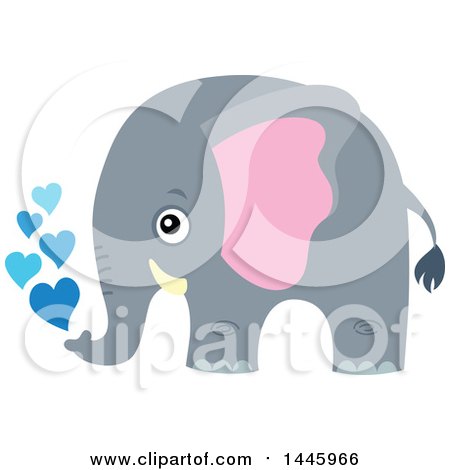 Clipart of a Cute Gray Elephant Spraying Blue Hearts - Royalty Free Vector Illustration by visekart