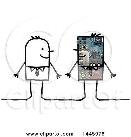 Clipart of a Stick Business Man with His Robot Clone, on a White Background - Royalty Free Illustration by NL shop