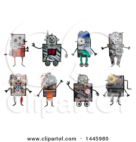 Clipart of Robots Made of Varius Materials, on a White Background - Royalty Free Illustration by NL shop
