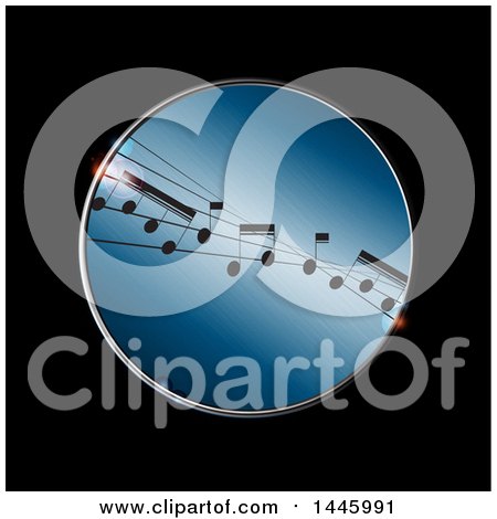 Clipart of a Metallic Round Frame with Distorted Music Notes - Royalty Free Vector Illustration by elaineitalia