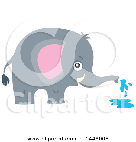 Clipart of a Cute Gray Elephant Spraying Water - Royalty Free Vector Illustration by visekart