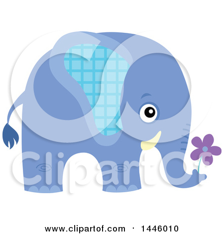 Clipart of a Cute Blue Boy Elephant Holding a Flower - Royalty Free Vector Illustration by visekart