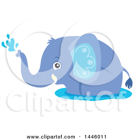 Clipart of a Cute Blue Boy Elephant Playing in Water - Royalty Free Vector Illustration by visekart