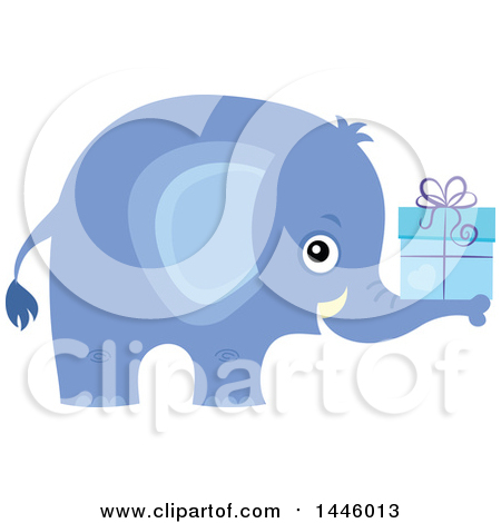 Clipart of a Cute Blue Boy Elephant Holding a Gift - Royalty Free Vector Illustration by visekart