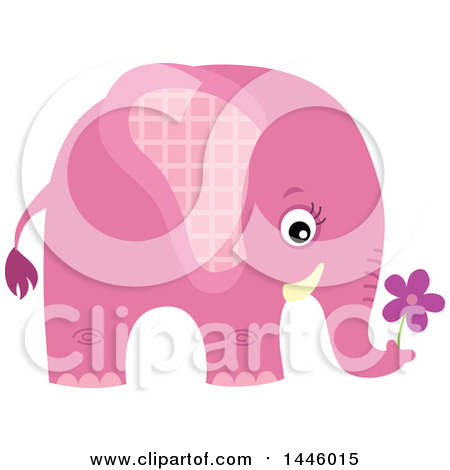 Clipart of a Cute Pink Girl Elephant Holding a Flower - Royalty Free Vector Illustration by visekart
