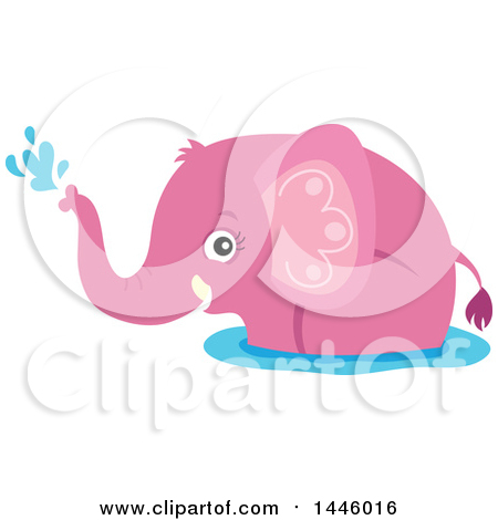 Clipart of a Cute Pink Girl Elephant Playing in Water - Royalty Free Vector Illustration by visekart