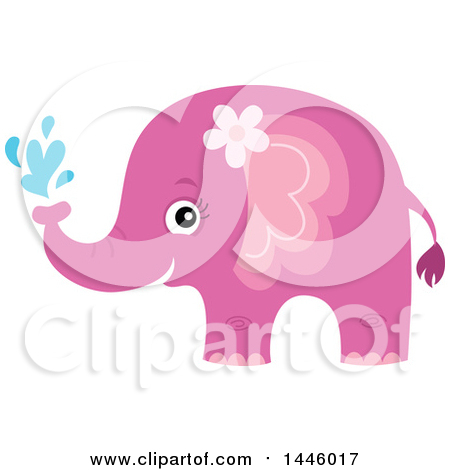 Clipart of a Cute Pink Girl Elephant Squirting Water - Royalty Free Vector Illustration by visekart