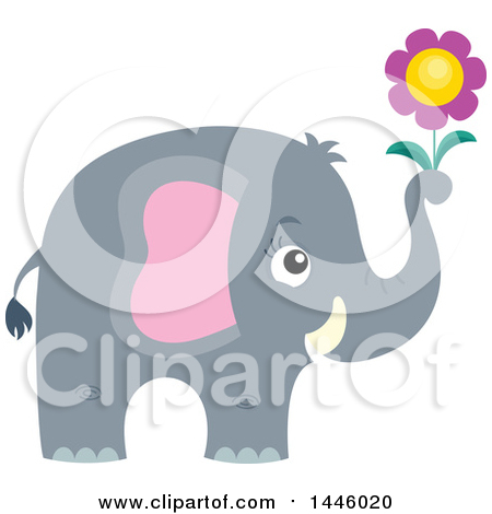 Clipart of a Cute Gray Elephant Holding a Flower - Royalty Free Vector Illustration by visekart