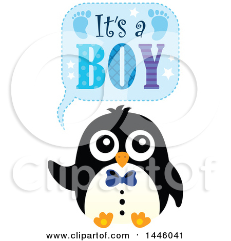 Clipart of a Penguin with Gender Reveal Its a Boy Text - Royalty Free Vector Illustration by visekart