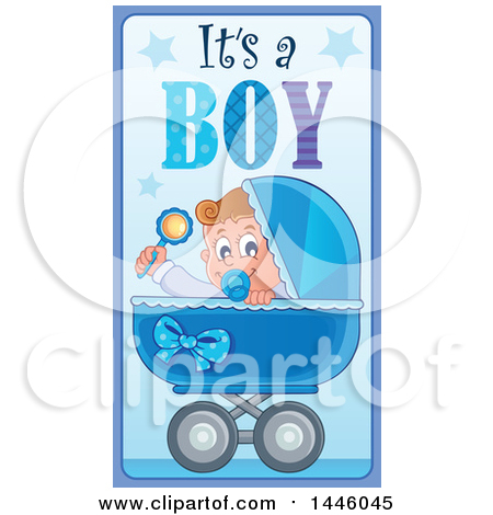 Clipart of a Baby in a Stroller with Gender Reveal Its a Boy Text - Royalty Free Vector Illustration by visekart