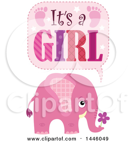 Clipart of a Cute Pink Elephant with Its a Girl Text - Royalty Free Vector Illustration by visekart