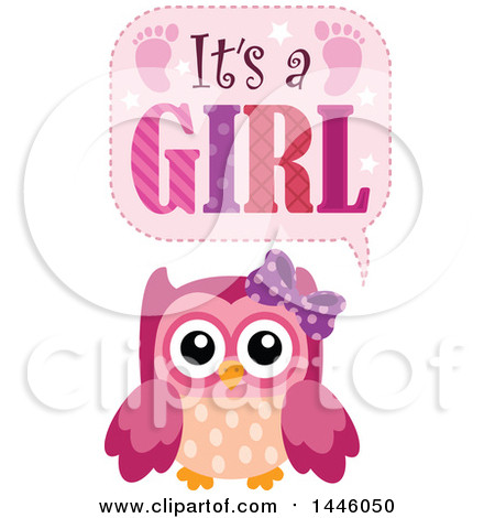 Clipart of a Pink Owl with Gender Reveal Its a Girl Text - Royalty Free Vector Illustration by visekart