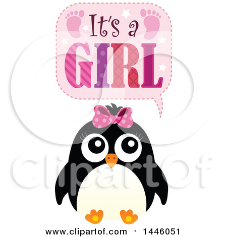 Clipart of a Penguin with Gender Reveal Its a Girl Text - Royalty Free Vector Illustration by visekart