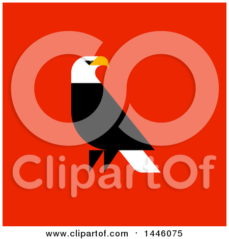 Clipart of a Flat Styled American Bald Eagle on Red - Royalty Free Vector Illustration by elena