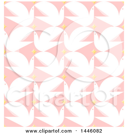 Clipart of a Seamless Background Pattern of White Peace Doves and Stars on Pink - Royalty Free Vector Illustration by elena