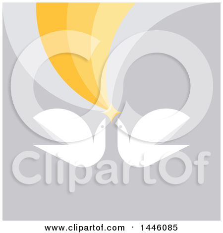 Clipart of a Retro Flat Styled Peace Dove Pair Flying with a Star, on Gray - Royalty Free Vector Illustration by elena