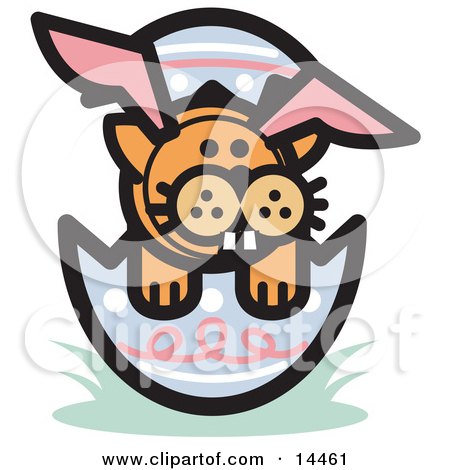 Orange Cat Wearing Bunny Ears And Buck Teeth And Sitting In An Easter Egg Clipart Illustration by Andy Nortnik