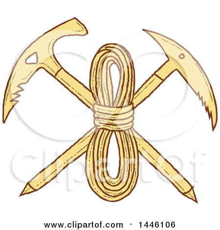 Clipart of a Sketched Styled Crossed Rope and Mountain Climbing Pick Axe - Royalty Free Vector Illustration by patrimonio