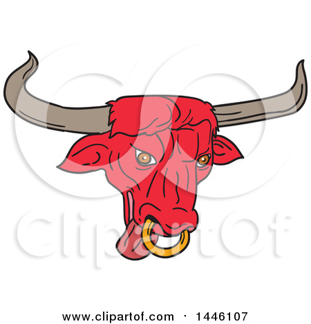 Clipart of a Sketched Styled Red Texas Longhorn Bull Head - Royalty Free Vector Illustration by patrimonio
