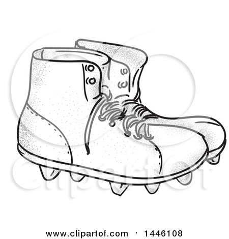 Clipart of a Sketched Styled Pair of Vintage American Football Boots - Royalty Free Vector Illustration by patrimonio