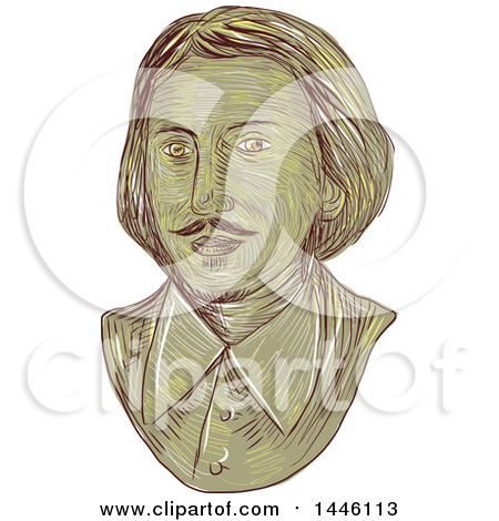Clipart of a Sketched Bust of Christopher Marlowe, Kit Marlowe, an English Playwright, Poet and Translator of the Elizabethan Era - Royalty Free Vector Illustration by patrimonio