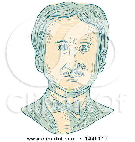 Clipart of a Sketched Bust of Edgar Allan Poe, an American Writer, Editor, Poet and Literary Critic - Royalty Free Vector Illustration by patrimonio