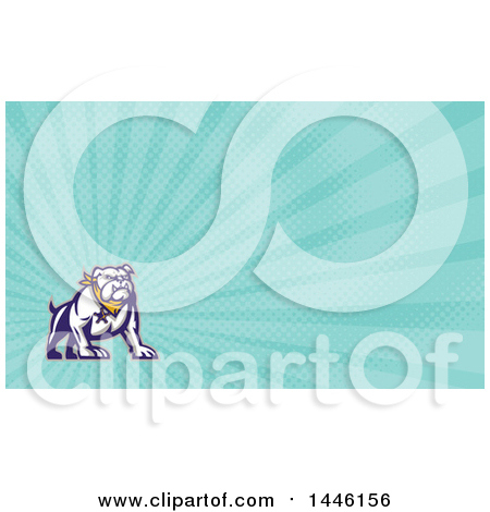 Clipart of a Retro Tough Bulldog Sheriff and Blue Rays Background or Business Card Design - Royalty Free Illustration by patrimonio