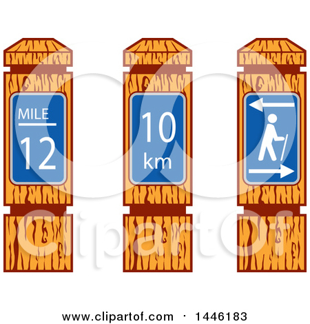 Clipart of Wooden Hiking Mile Marker Signs - Royalty Free Vector Illustration by patrimonio