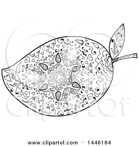 Clipart of a Black and White Mandala Styled Mango Fruit - Royalty Free Vector Illustration by patrimonio