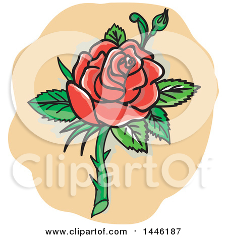 Clipart of a Tattoo Styled Red Rose with Thorns - Royalty Free Vector Illustration by patrimonio