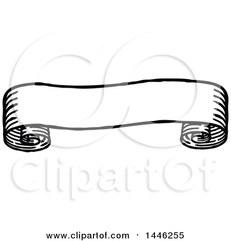 Clipart of a Sketched or Etched Styled Black and White Scroll Banner - Royalty Free Vector Illustration by AtStockIllustration