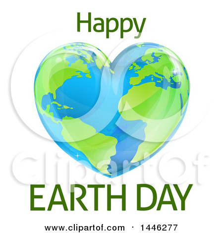 Clipart of a Heart Shaped Planet with Happy Earth Day Text - Royalty Free Vector Illustration by AtStockIllustration