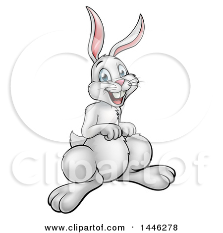 Clipart of a Cartoon Happy White Easter Rabbit - Royalty Free Vector Illustration by AtStockIllustration