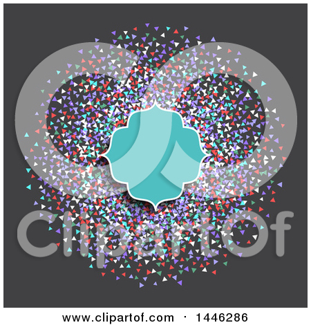 Clipart of a Turquoise Frame over Colorful Confetti on Gray - Royalty Free Vector Illustration by KJ Pargeter