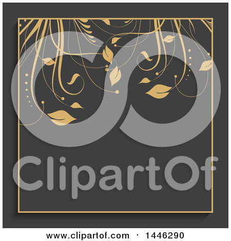 Clipart of a Golden Floral and Frame Design on Gray - Royalty Free Vector Illustration by KJ Pargeter