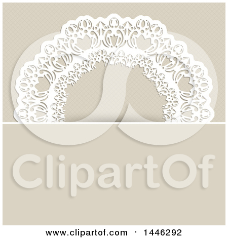 Clipart of a White Ornate Doily over Beige - Royalty Free Vector Illustration by KJ Pargeter