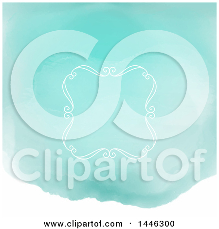 Clipart of a White Frame over a Blue and White Watercolor Painting Background - Royalty Free Vector Illustration by KJ Pargeter