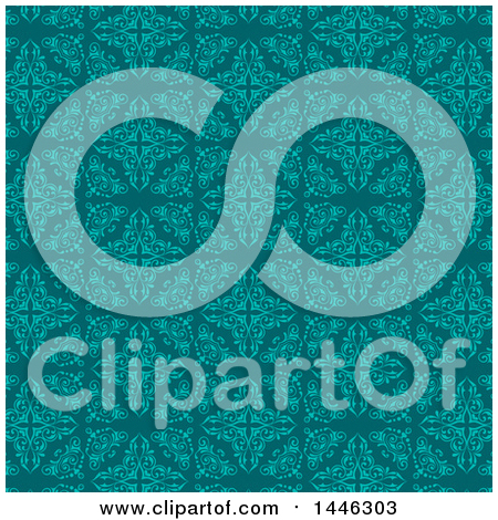 Clipart of a Teal and Turquoise Damask Floral Pattern Background - Royalty Free Vector Illustration by KJ Pargeter
