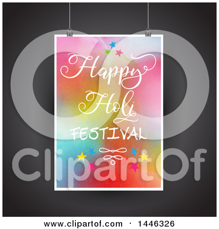 Clipart of a Suspended Happy Holi Festival Poster over Black - Royalty Free Vector Illustration by KJ Pargeter