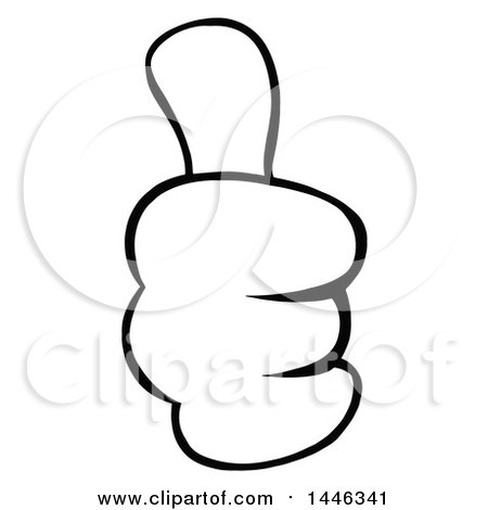 Clipart of a Cartoon Black and White Lineart Thumb up Emoji Hand - Royalty Free Vector Illustration by Hit Toon