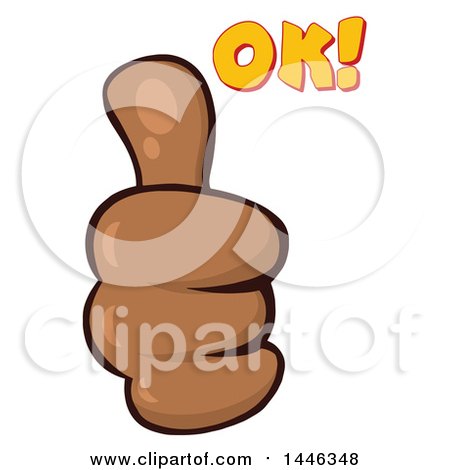 Clipart of a Cartoon Black Thumb up Emoji Hand with Ok Text - Royalty Free Vector Illustration by Hit Toon