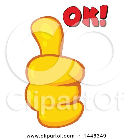 Clipart of a Cartoon Yellow Thumb up Emoji Hand with Ok Text - Royalty Free Vector Illustration by Hit Toon