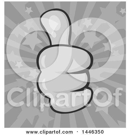 Clipart of a Cartoon Grayscale Thumb up Emoji Hand over a Starburst - Royalty Free Vector Illustration by Hit Toon
