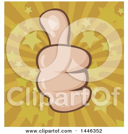 Clipart of a Cartoon Faded White Thumb up Emoji Hand over a Starburst - Royalty Free Vector Illustration by Hit Toon